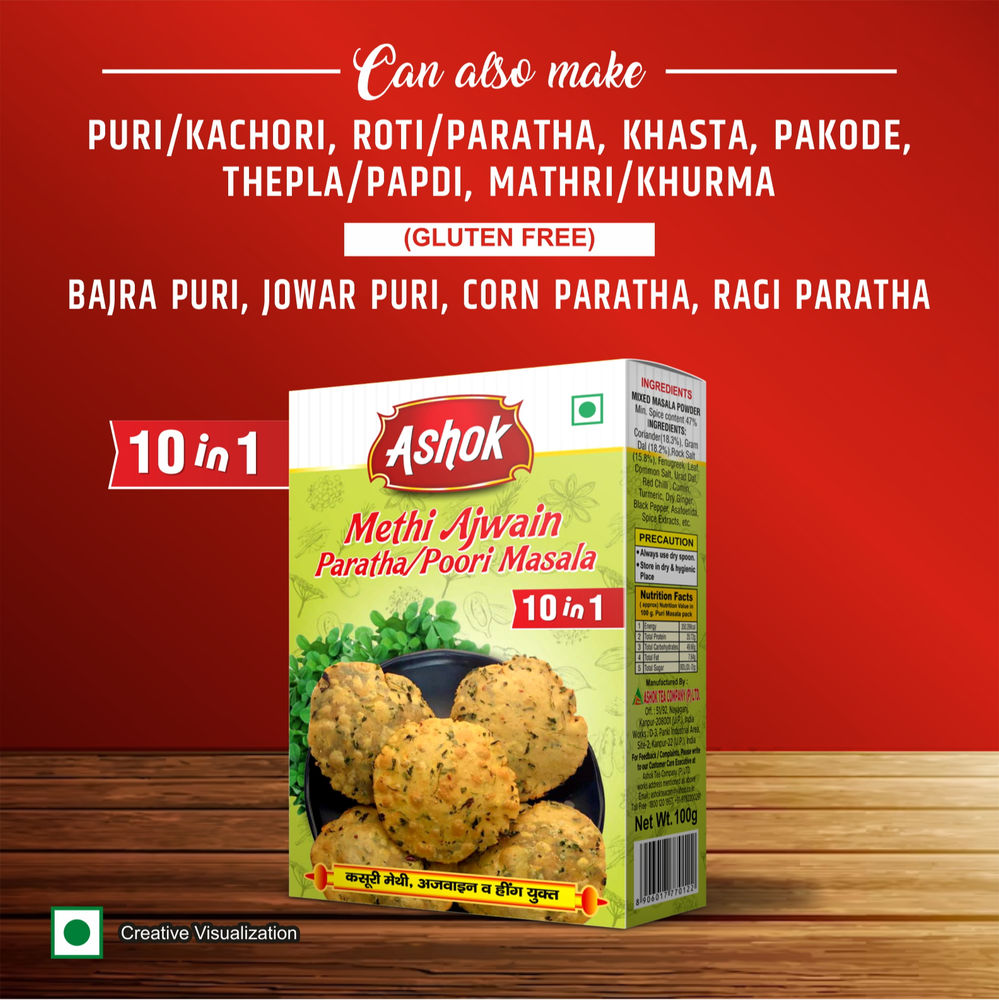 Ashok Methi Ajwain Paratha / Poori Masala Mix, 100 gm (Pack of 4)