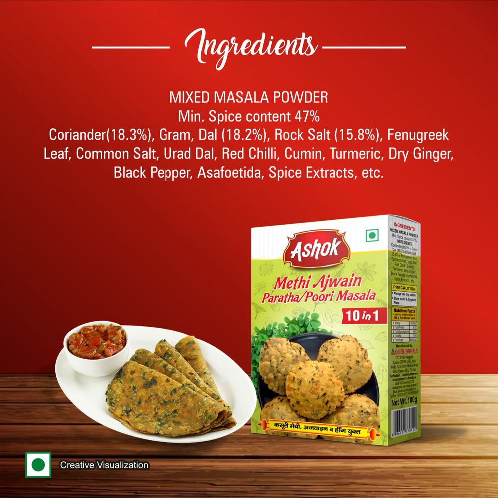 Ashok Methi Ajwain Paratha / Poori Masala Mix, 100 gm (Pack of 4)