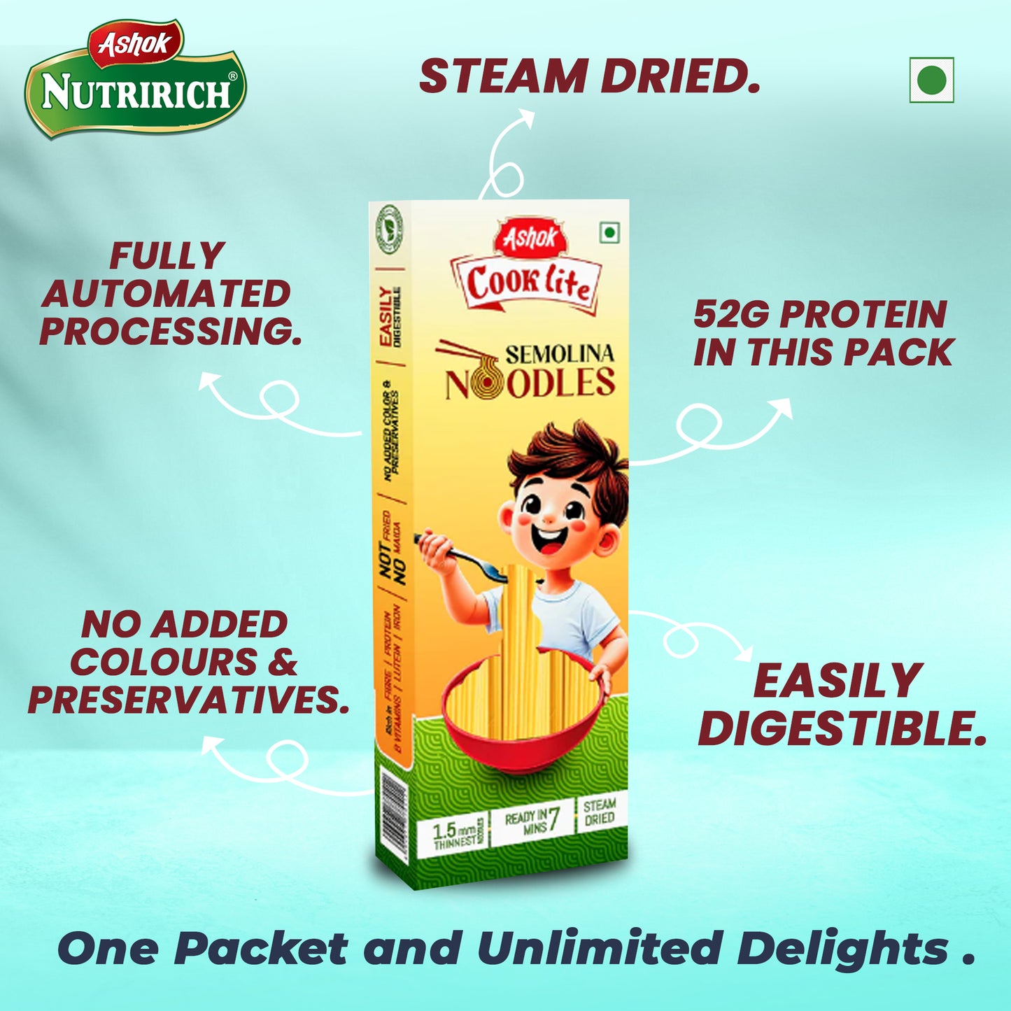 Ashok Cooklite Semolina Noodles/Spaghetti Noodles,Instant Noodles Vegetarian(Available in Pack of 1 and 2)