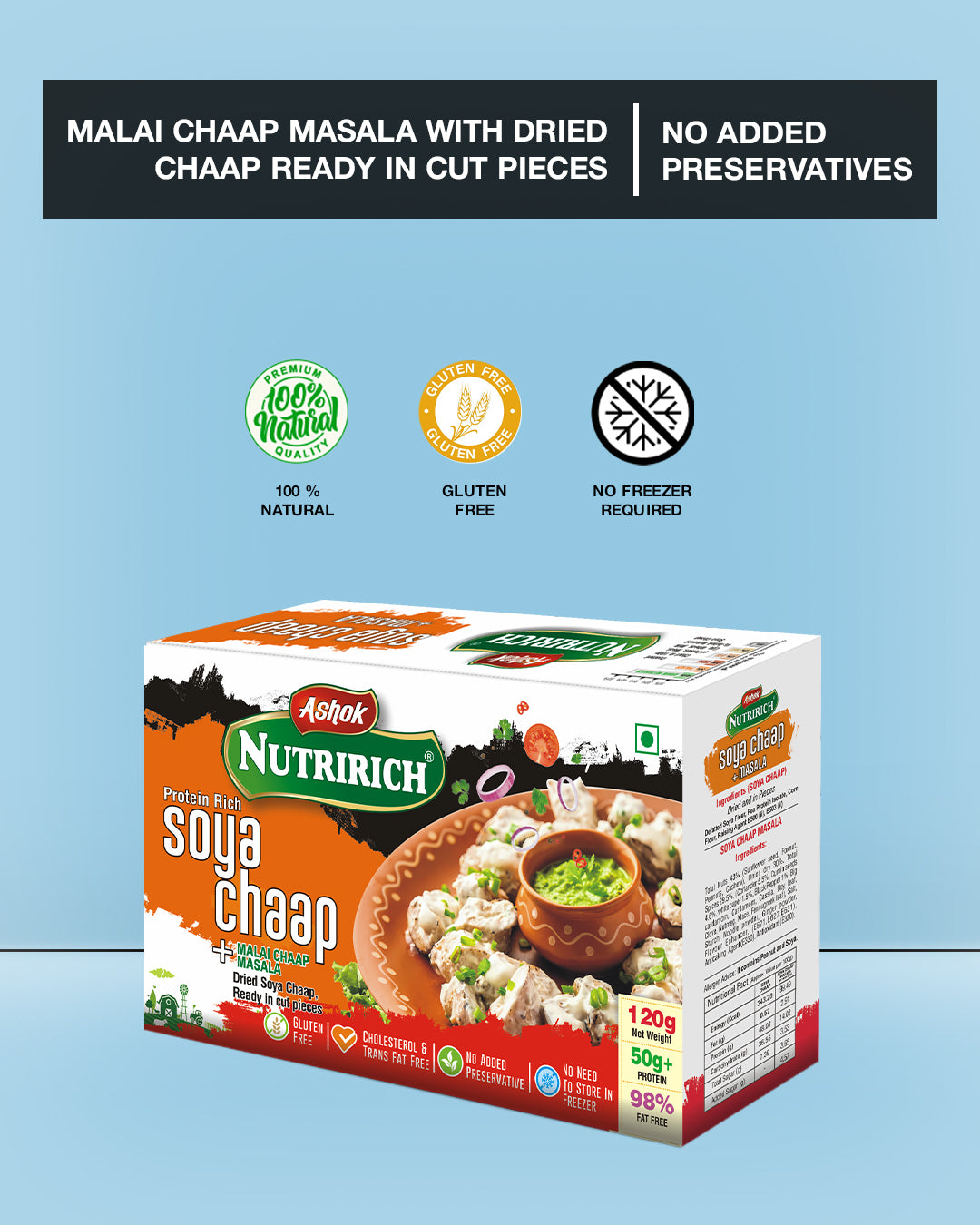 Ashok Nutririch Soya Chaap with Malai Chaap Masala 120 g  Zero Maida