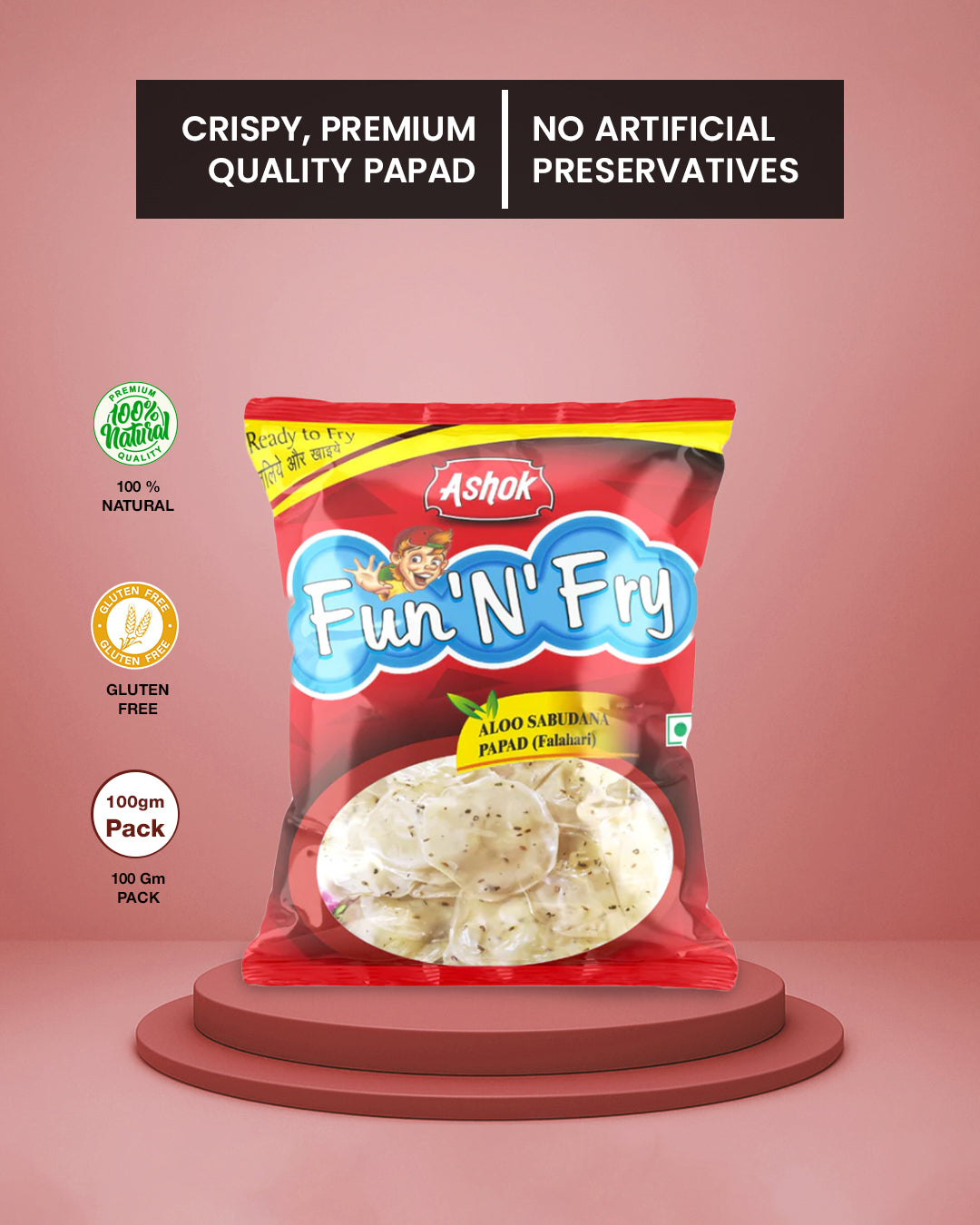Ashok Fun-N-Fry Aloo Sabudana Falahari Papad(Pack of 10)